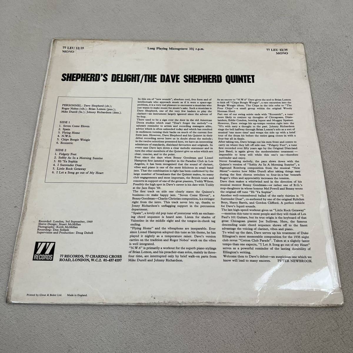 【UK盤英盤】THE DAVE SHEPHERD QUINTET shepherd's delight デイブシェファード SEVEN COME ELEVEN / LP レコード / 77 LEU 12 35_画像2