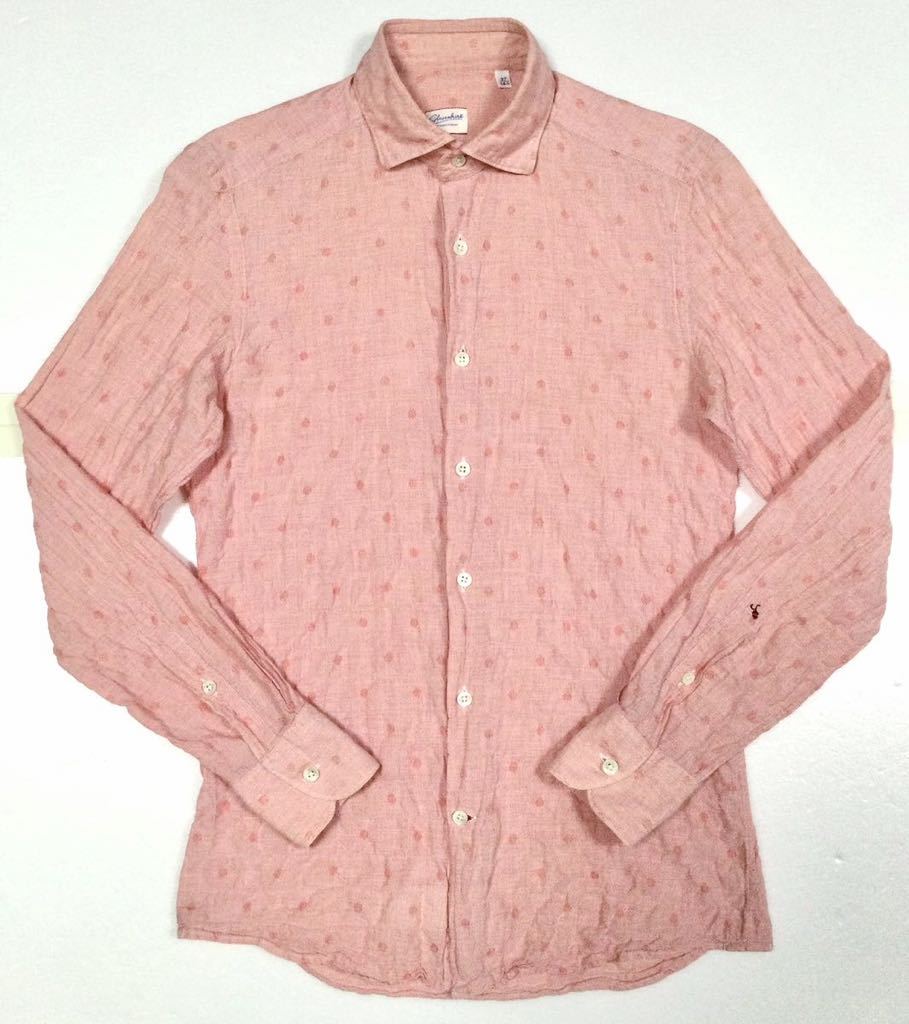 即決 美品「Glanshirt」ドット紋様 ポリエステルブレンド 長袖コットンシャツ Pink SIZE:37/XS相当 イタリア製