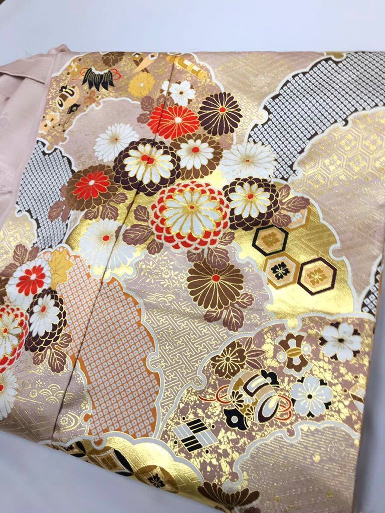 振袖仮絵羽くすみカラー未仕立て金彩金駒刺繍逸品正絹- JChere雅虎拍卖代购