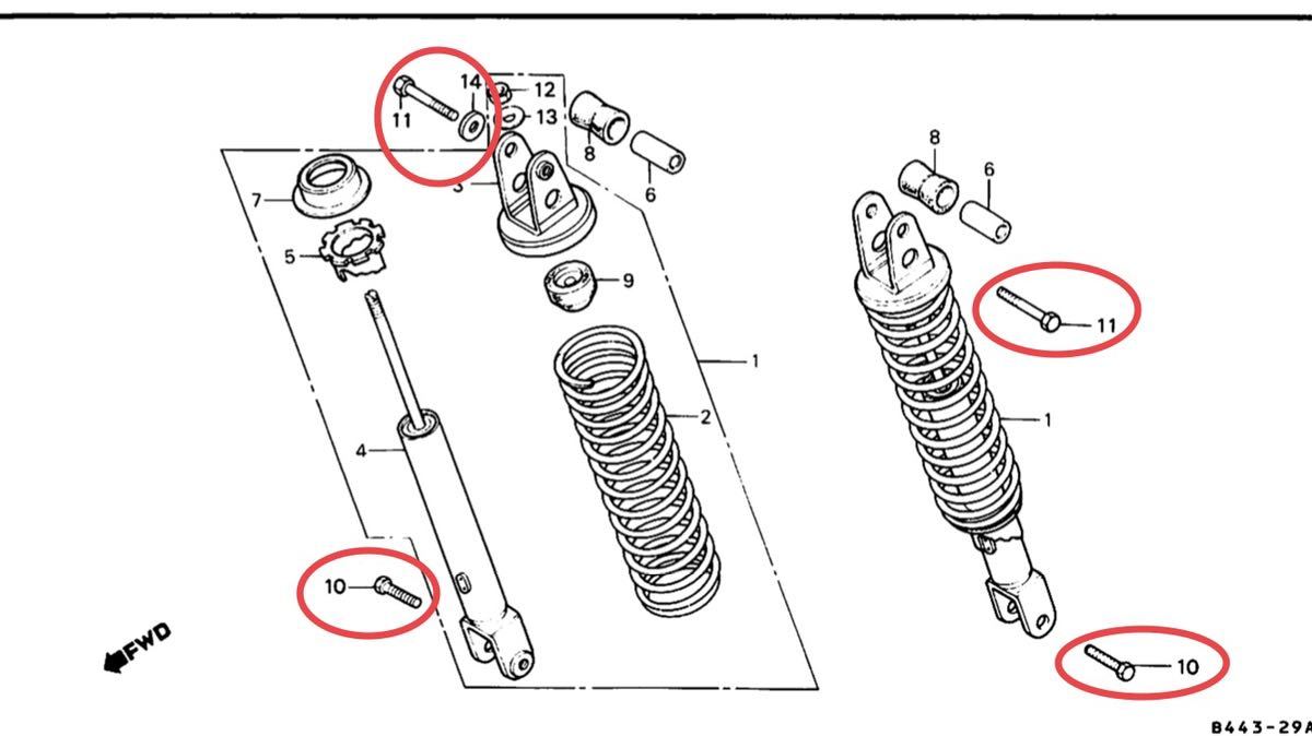 ホンダ純正CB250T CB400T CB250N CB400N CB400D リアサスボルト ホンダ純正CB250T CB400T CB250N CB400N CB400D リアサスボルト