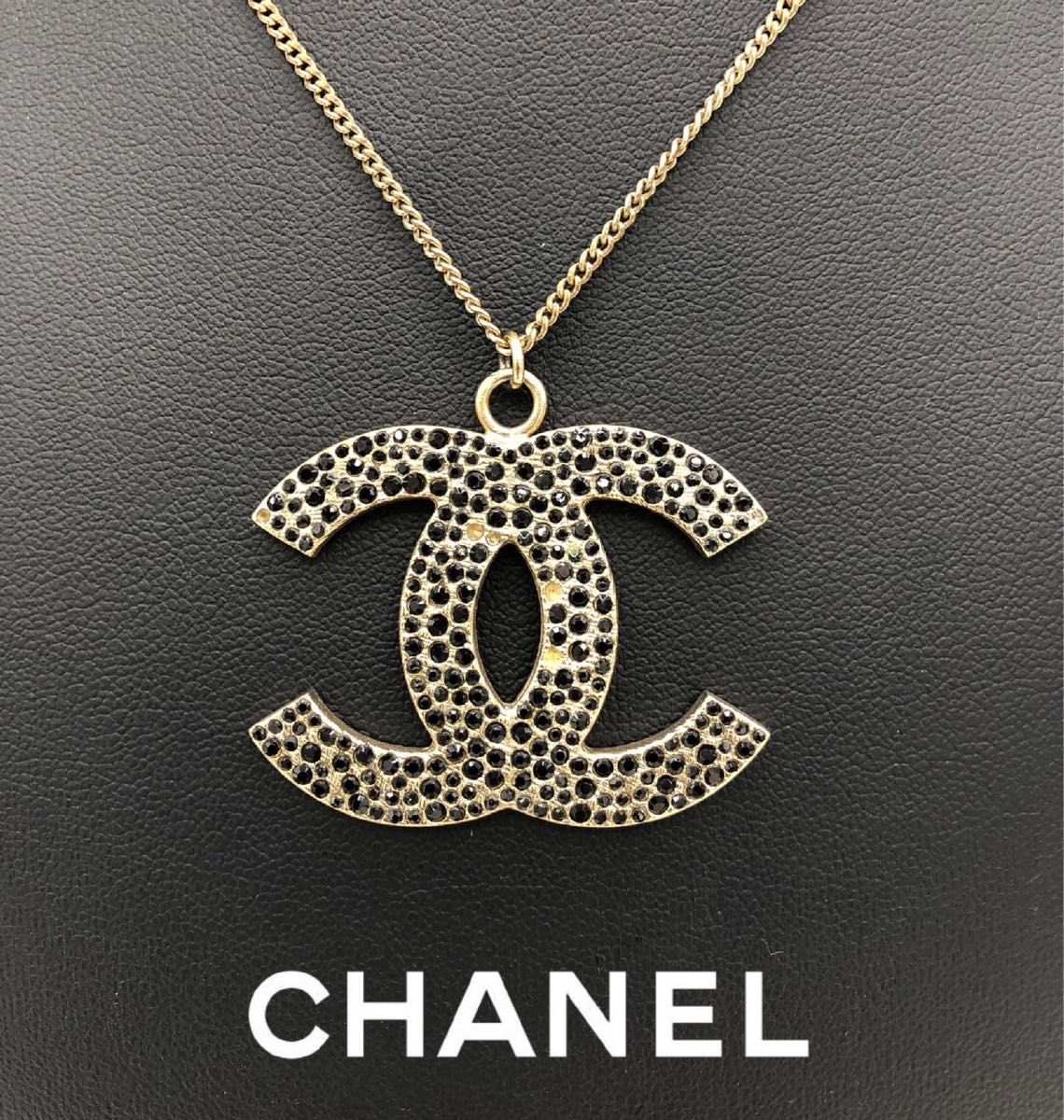 CHANEL シャネル　ビックココロゴ　ブラックラインストーン　ネックレス