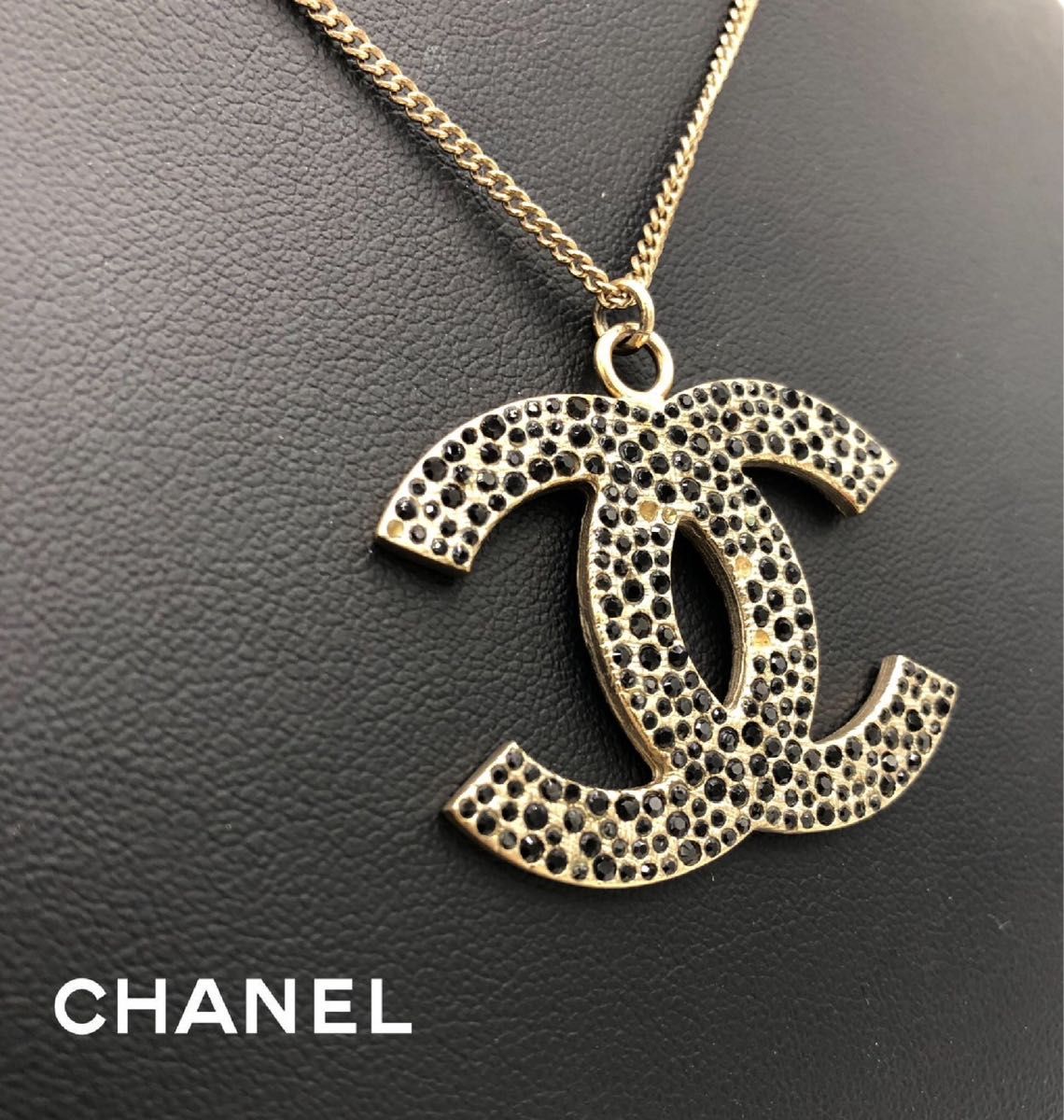 CHANEL シャネル　ビックココロゴ　ブラックラインストーン　ネックレス