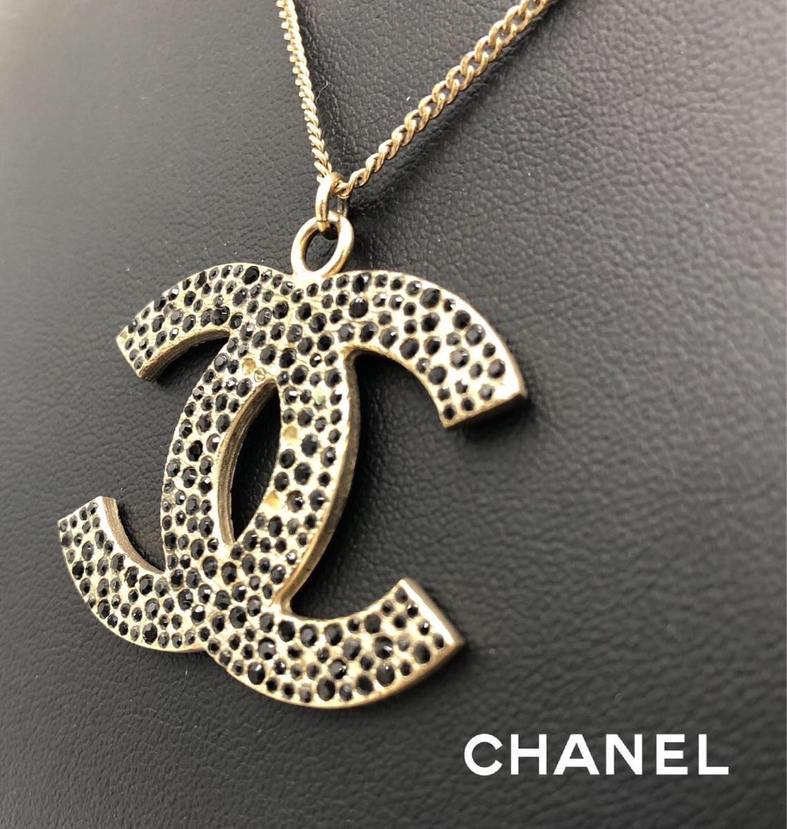 CHANEL シャネル　ビックココロゴ　ブラックラインストーン　ネックレス