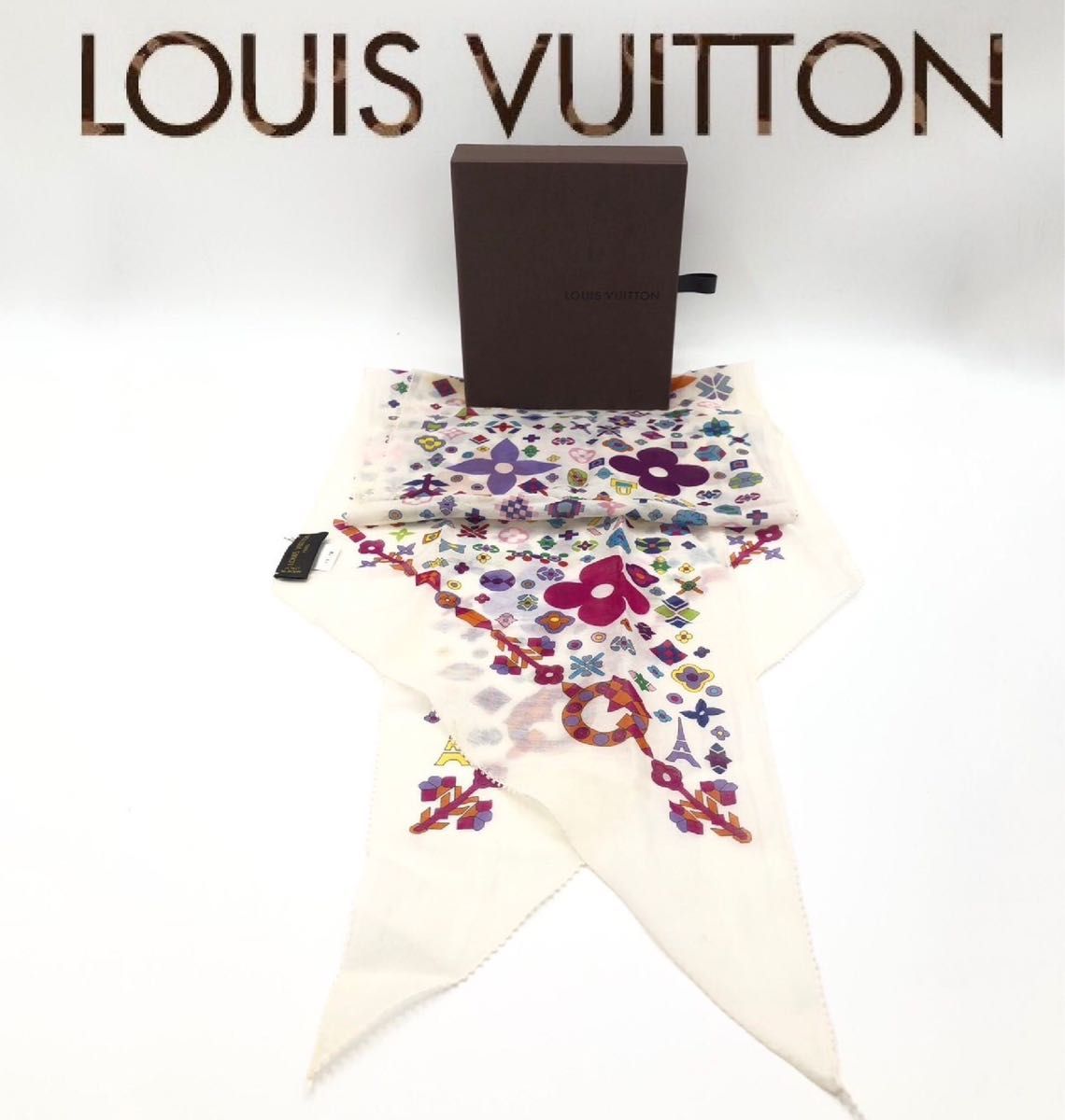 LOUIS VUITTON ルイヴィトン 白の花柄 ルージュ シフォンスカーフ