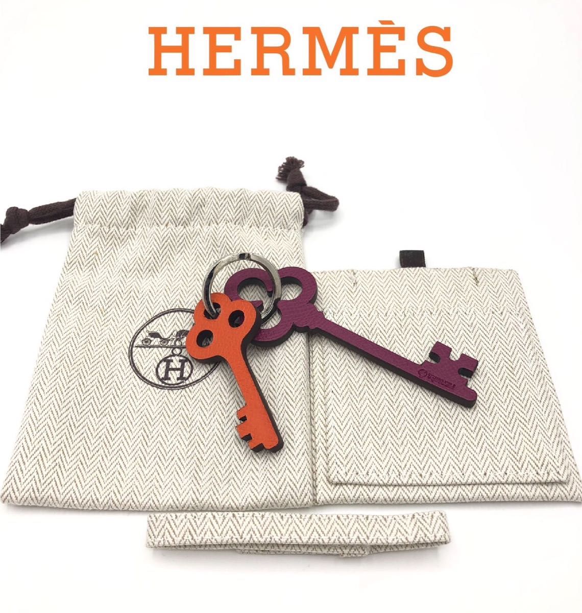 HERMES エルメス　プティ アッシュ 鍵 KEY キーホルダー キーリング チャーム ヴォーエプソン レザー