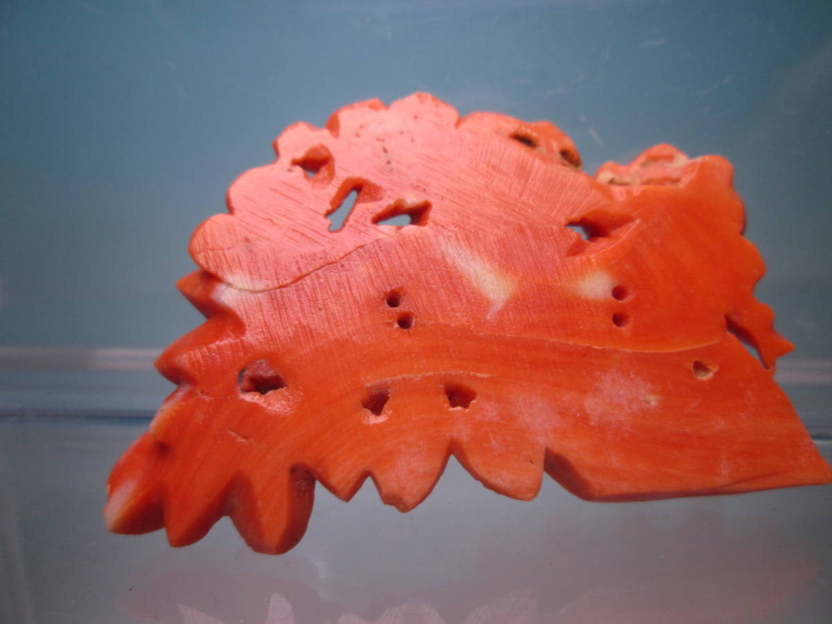 ☆アンティーク・本珊瑚 扇に松竹梅彫刻の彫物 16,56g ルース 手造りにどうぞ_画像7