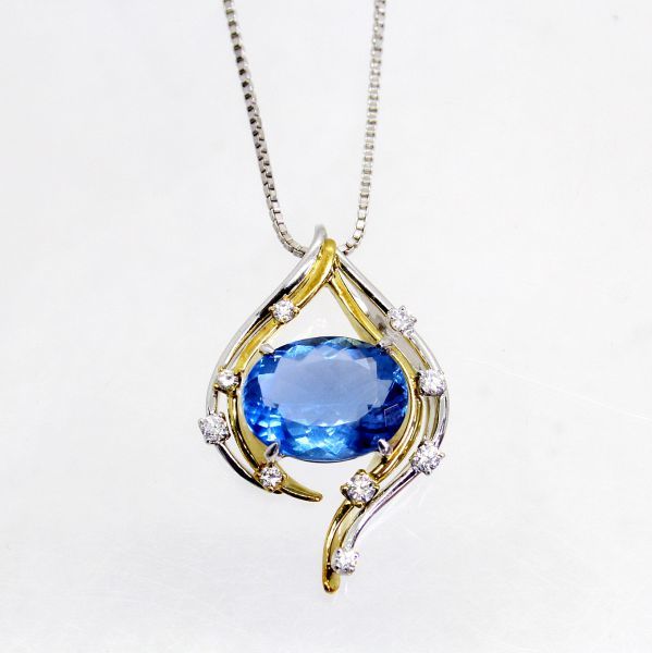最高品質の ◎中古美品◎18金WG,YG フルオライト 6.95ct ダイヤ 0.32ct ペンダント付ネックレス その他