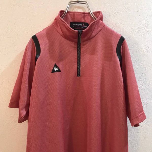 le coq sportif/ Le Coq s Porte .f short sleeves half Zip collar attaching shirt red red M size lady's 