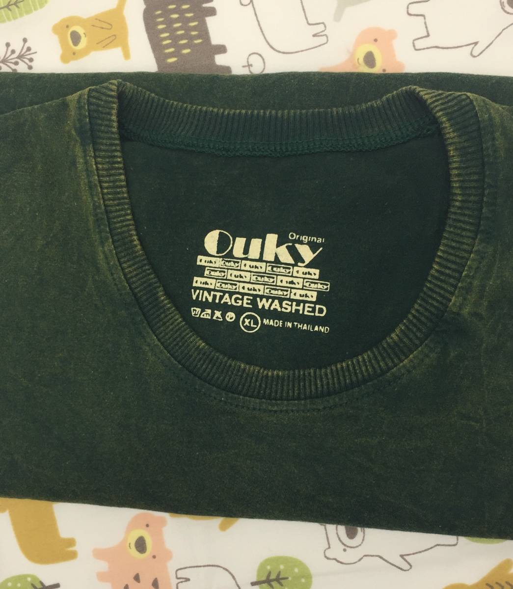 #65_0208 送料無料 【Ouky オーキー】 VINTAGE WASHED 長袖 Tシャツ ユニセックス 丸首 襟リブ スプルースグリーン XLサイズ _画像9