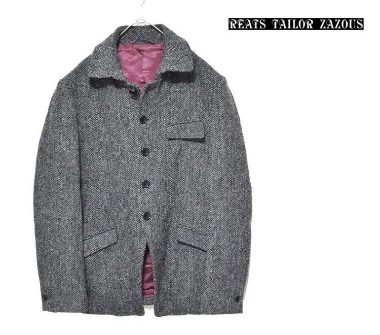 リーツテイラーザズー×ハリスツイード ヘリンボーン カシミヤ MIXジャケット グレー 40 REATS TAILOR  ZAZOUS×HARRISTWEED