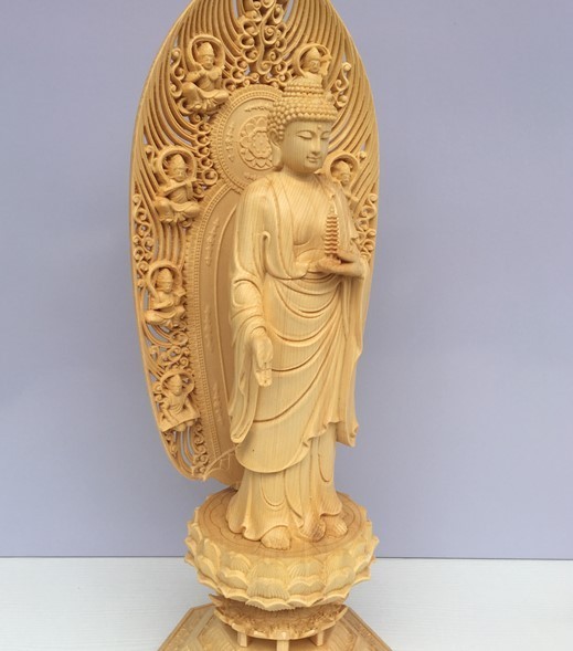 最高級 総檜材　仏教工芸品　木彫仏教　精密彫刻　薬師如来立像 仏像 43CM_画像3