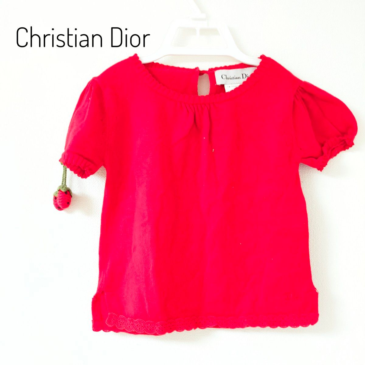 クリスチャンディオール 半袖 ニット 赤 キッズ 100cm イチゴ コットン  半袖Tシャツ Dior