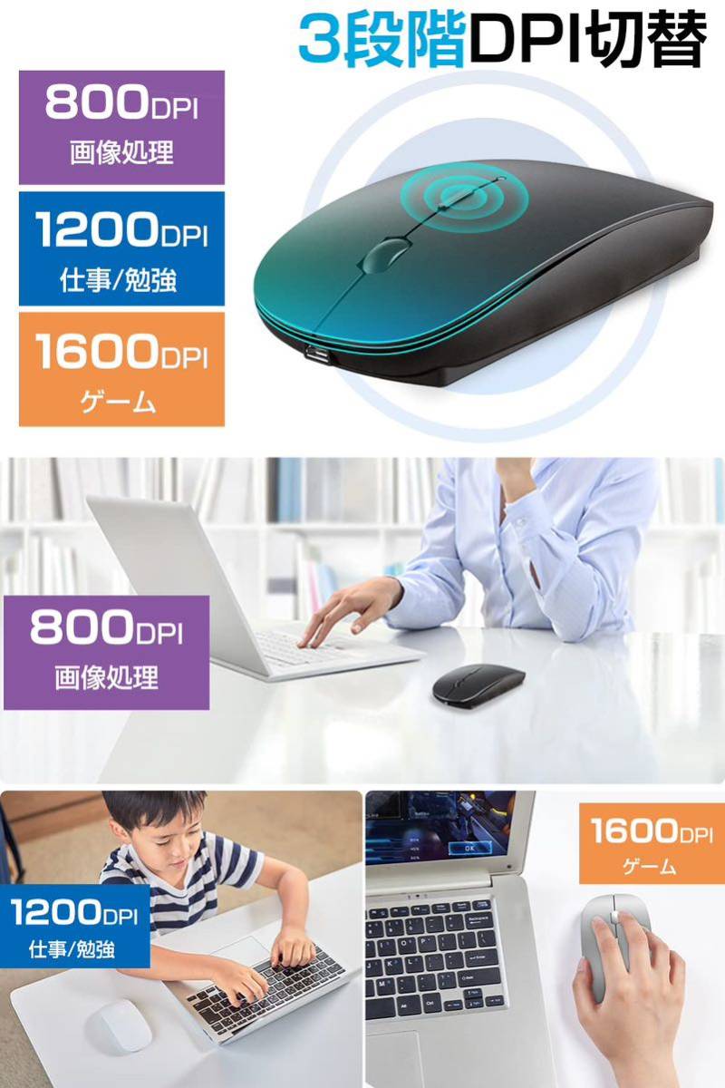 120) ワイヤレスマウス 超薄型 静音 無線 マウス 省エネルギー 2.4GHz 3DPIモード 高精度 持ち運び便利 Mac/Windows/ surface