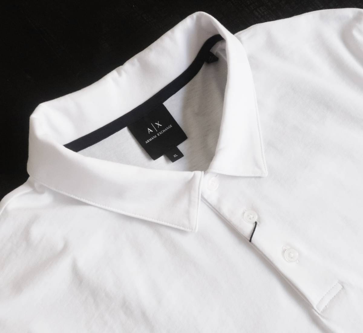  новый товар * Armani * освежение . белый рубашка-поло * боковой рейсинг Logo лента * короткий рукав вязаный рубашка белый XL*AX ARMANI*77
