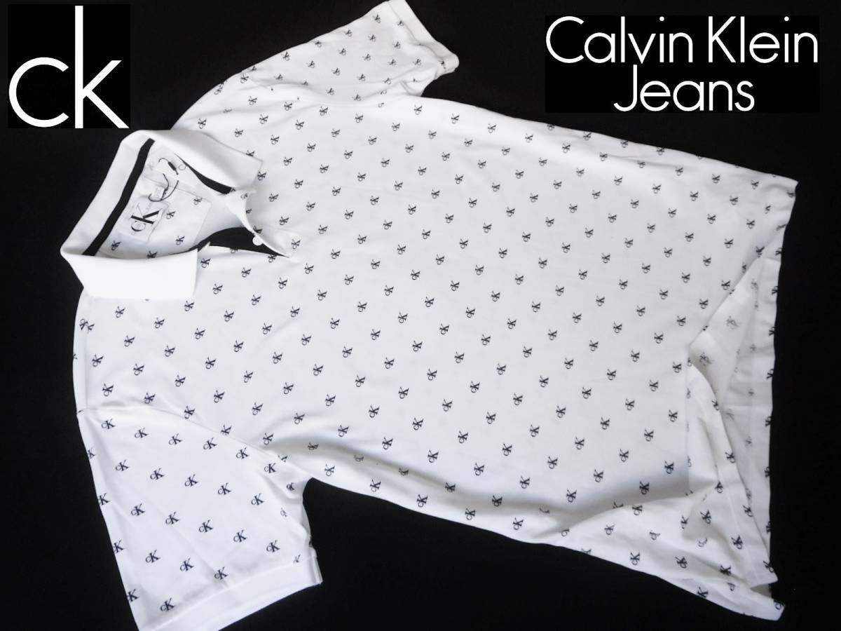 新品★カルバンクライン★モノグラム ホワイト&ブラック ポロシャツ★カノコ シグネチャー 白&黒 XL★CALVIN KLEIN☆691_画像1