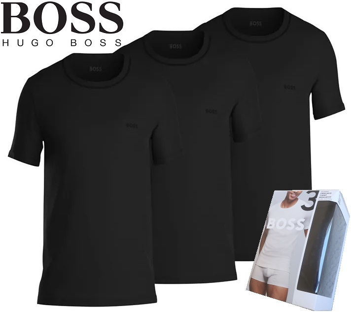  new goods * Hugo Boss HUGO BOSS* black T-shirt 3 pieces set * crew neck *. Logo embroidery * cotton 100%* black & black L*810