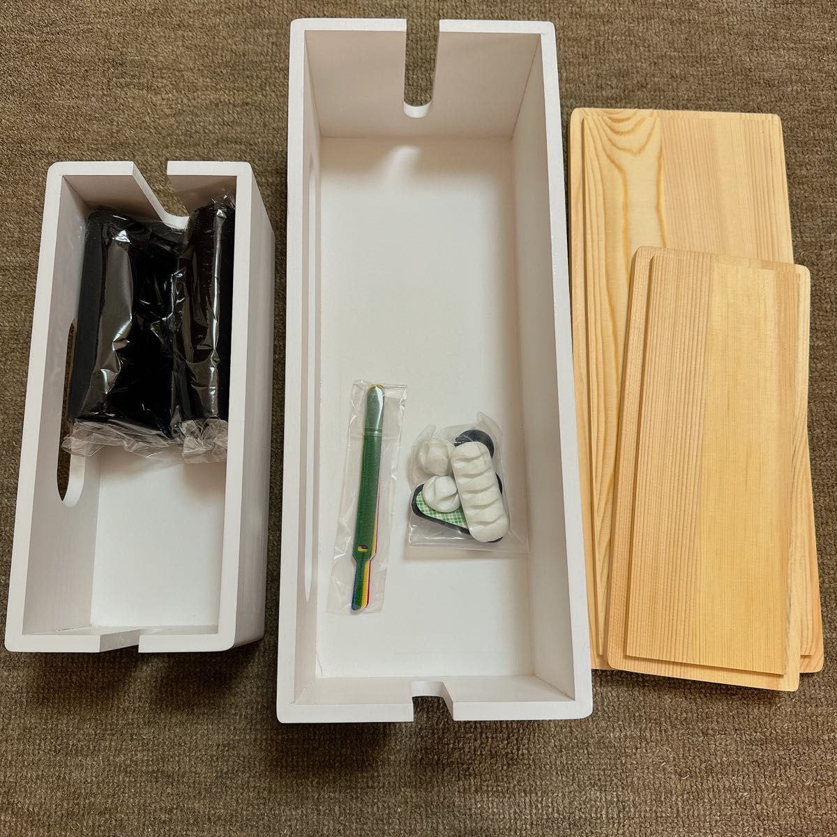 【2個セット】NATURE SUPPLIES 木製ケーブル収納ボックス ホワイト 大中型コード収納ボックスセット コード整理