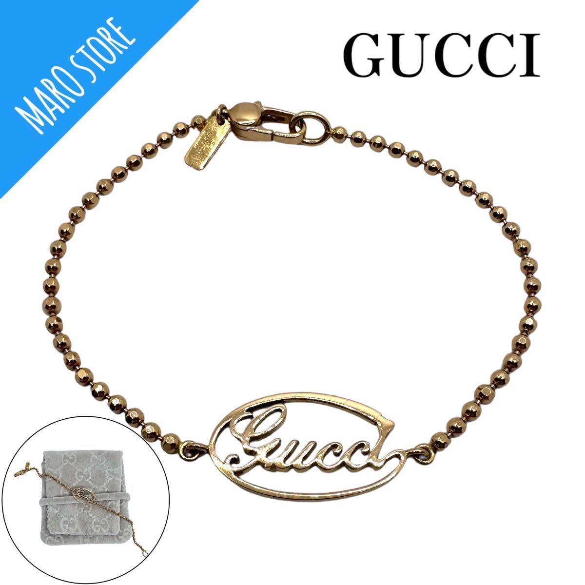 GUCCI 筆記体 ロゴ ブレスレット750 K18 PG | alfasaac.com