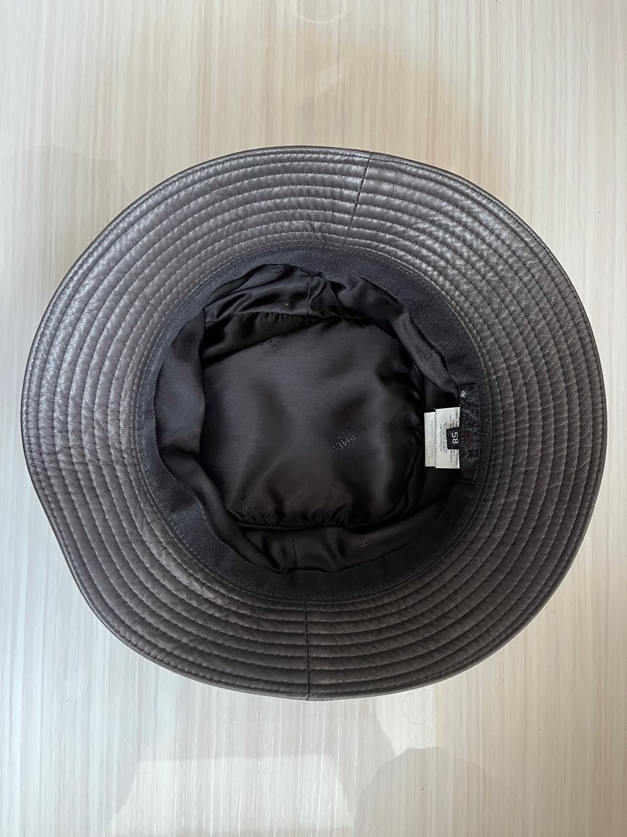 HERMES/エルメス　帽子バケットハット ブラウン系　レザー(羊皮)サイズ58