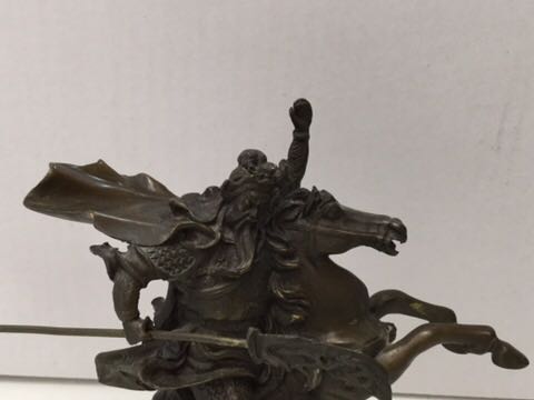 銅製 関羽像 骨董 中国三国志 武将 関雲長 高さ15cm かんう 置物 商売繁盛 金運の神様