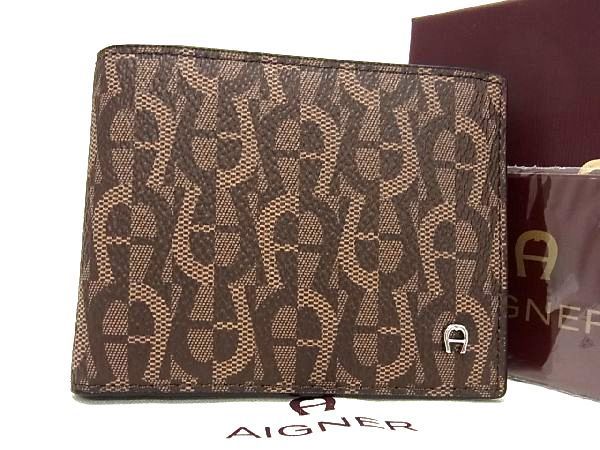 ■新品■未使用■ AIGNER アイグナー PVC 総柄 二つ折り 財布 ウォレット レディース ブラウン系 BD3137_画像1