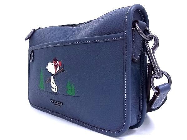 # as good as new # COACH Coach CE710 Peanuts collaboration Snoopy leather shoulder bag Cross body blue gray series BD3028