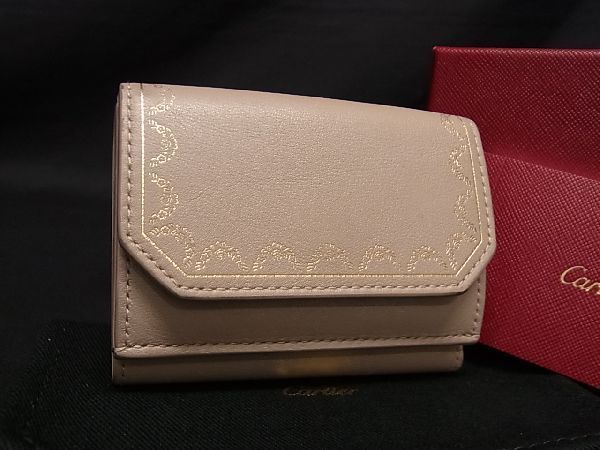 1円Cartier カルティエガーランドレザー三つ折りコンパクト財布