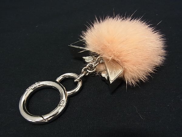 1 jpy # beautiful goods # FENDI Fendi fur bag charm key holder key ring lady's coral orange series AK8903