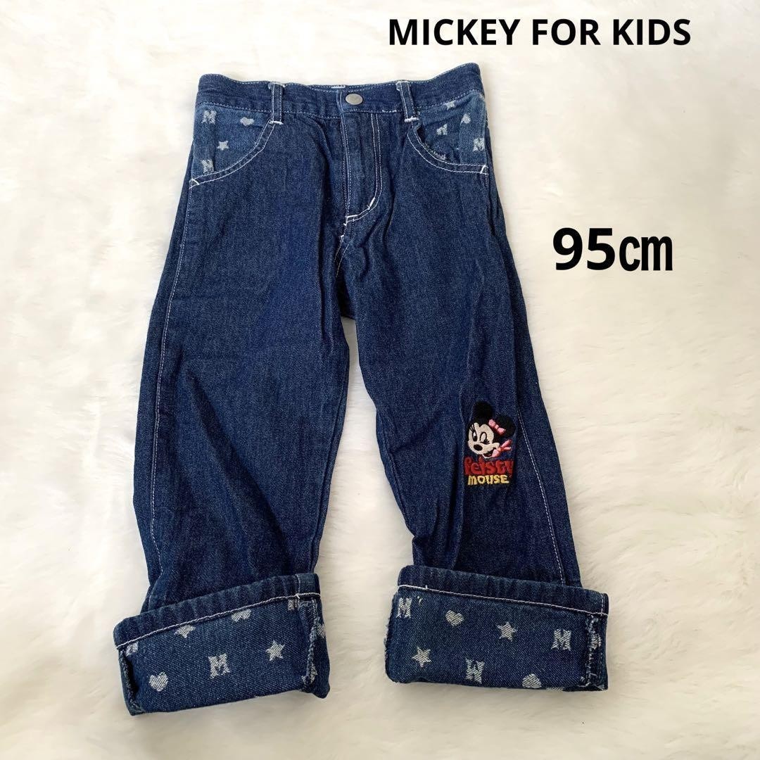 MICKEY FOR KIDS レトロ　ミニーマウス刺繍　デニム　95cm_画像1
