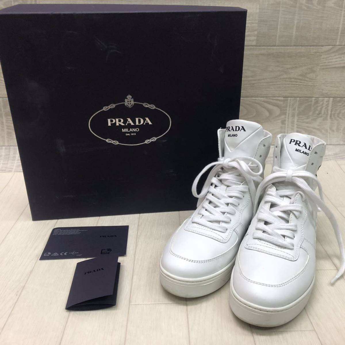 中古 プラダ PRADA ハイカット スニーカー シューズ 靴 36 約23.0cm ホワイト ロゴ 638 レディース_画像1