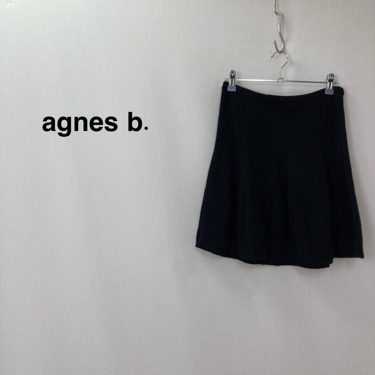 （F11-0618）agns b. アニエスベー ウールニットミニスカート ブラック レディース_画像1