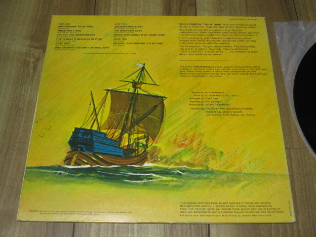 OUR COUNTRY'TIS OF THEE 米 LP The Peter Pan Children's Chorus RUTH ROBERTS BILL KATZ TONY EIRA _画像3