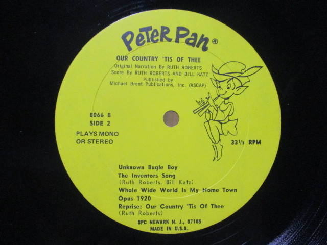 OUR COUNTRY'TIS OF THEE 米 LP The Peter Pan Children's Chorus RUTH ROBERTS BILL KATZ TONY EIRA _画像5