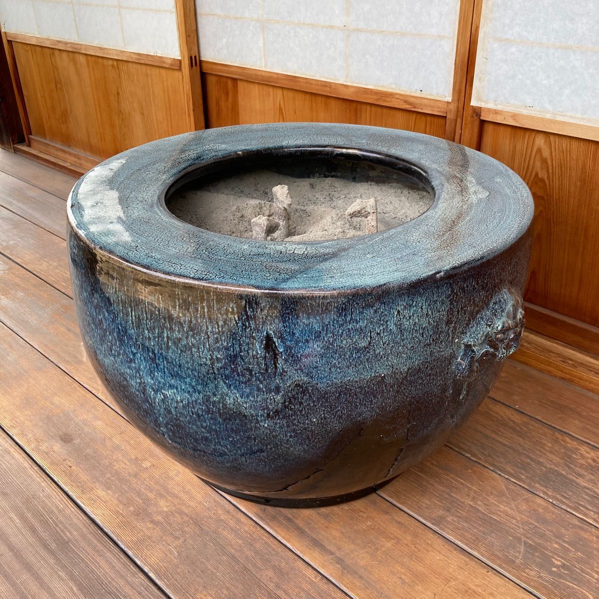 火鉢 陶器 大型 昭和レトロ アンティーク 希少 古民具 古道具 金魚鉢