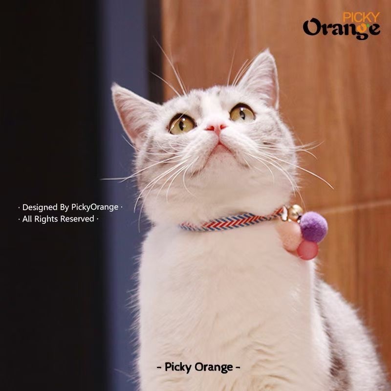 Picky Orange ポンポンと発光ビーズ 猫首輪 猫用 首輪 子犬 鈴付き 調整可能 軽量 ペット首輪 セーフティバックル付 ポンポンと発光ビーズ