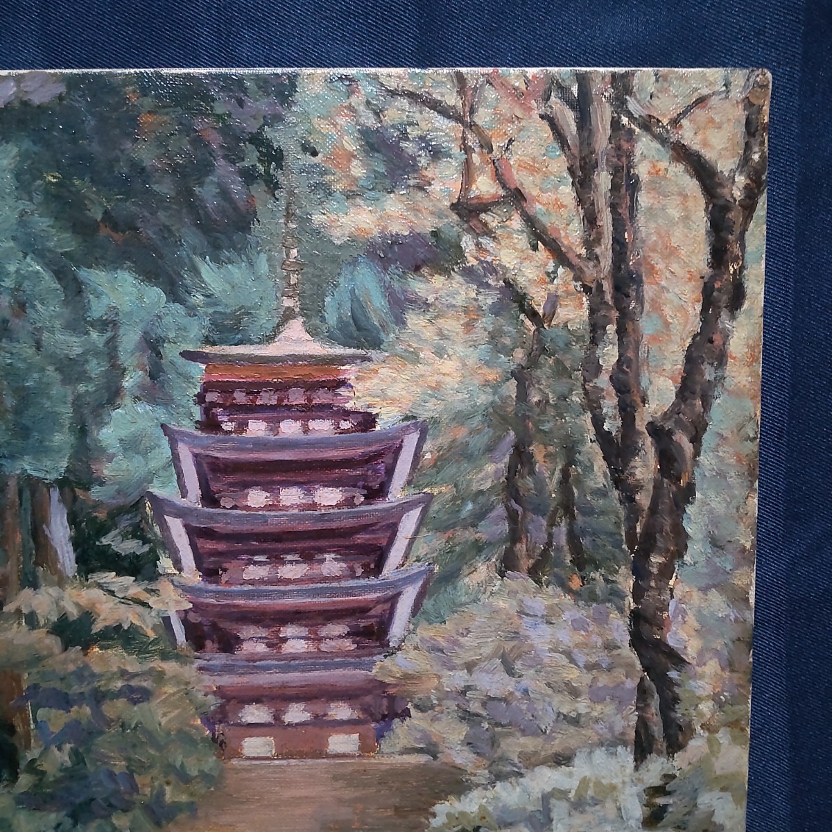 287 絵画 油彩 油絵 風景画 作者不明 室生寺 額装 額縁付き