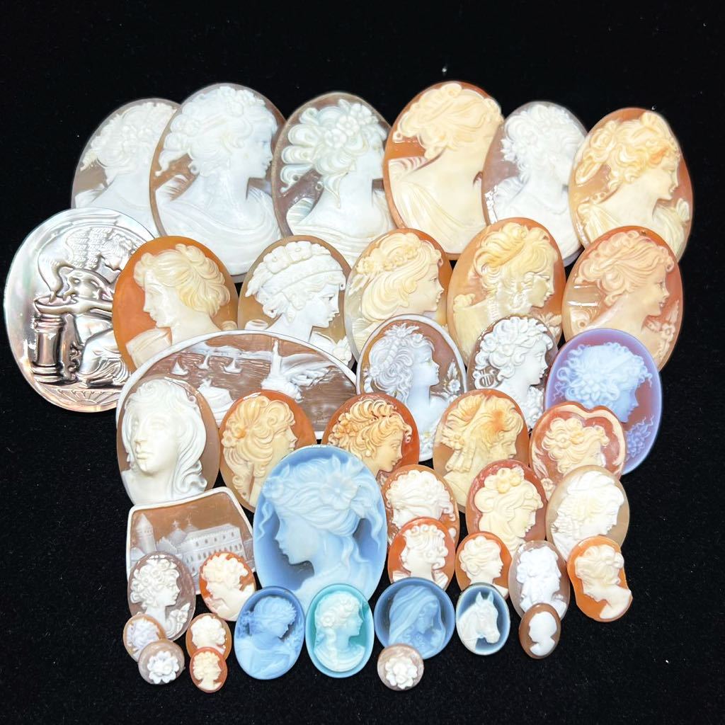［シェルカメオ メノウカメオまとめ］重量156.7g ルース 裸石 彫刻 貴婦人 shell CAMEO 宝石 ジュエリー jewelry アンティーク antiqueの画像1