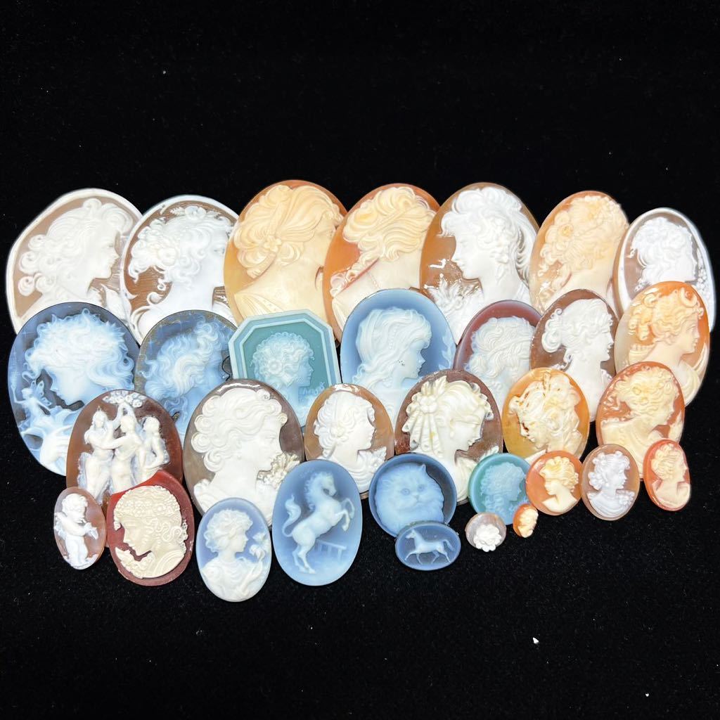 ［シェルカメオ メノウカメオまとめ］重量155.5g ルース 裸石 彫刻 貴婦人 shell CAMEO 宝石 ジュエリー jewelry アンティーク antiqueの画像1