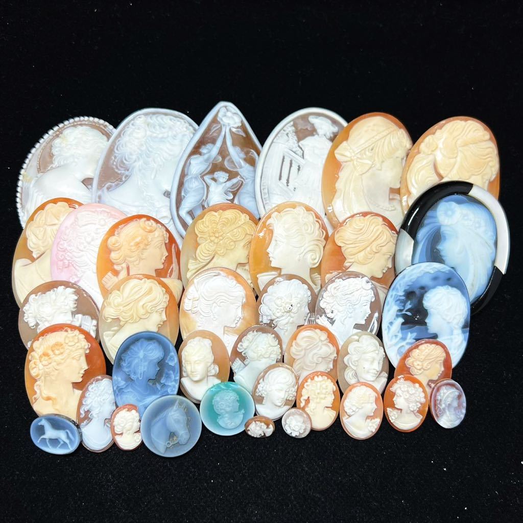 ［シェルカメオ メノウカメオまとめ］重量191.3g ルース 裸石 彫刻 貴婦人 shell CAMEO 宝石 ジュエリー jewelry アンティーク antiqueの画像1