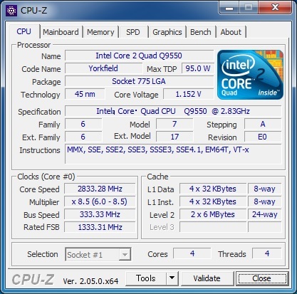 INTEL Core 2 Quad Q9550 (2.83 GHz) LGA775 ★中古正常品★_画像1