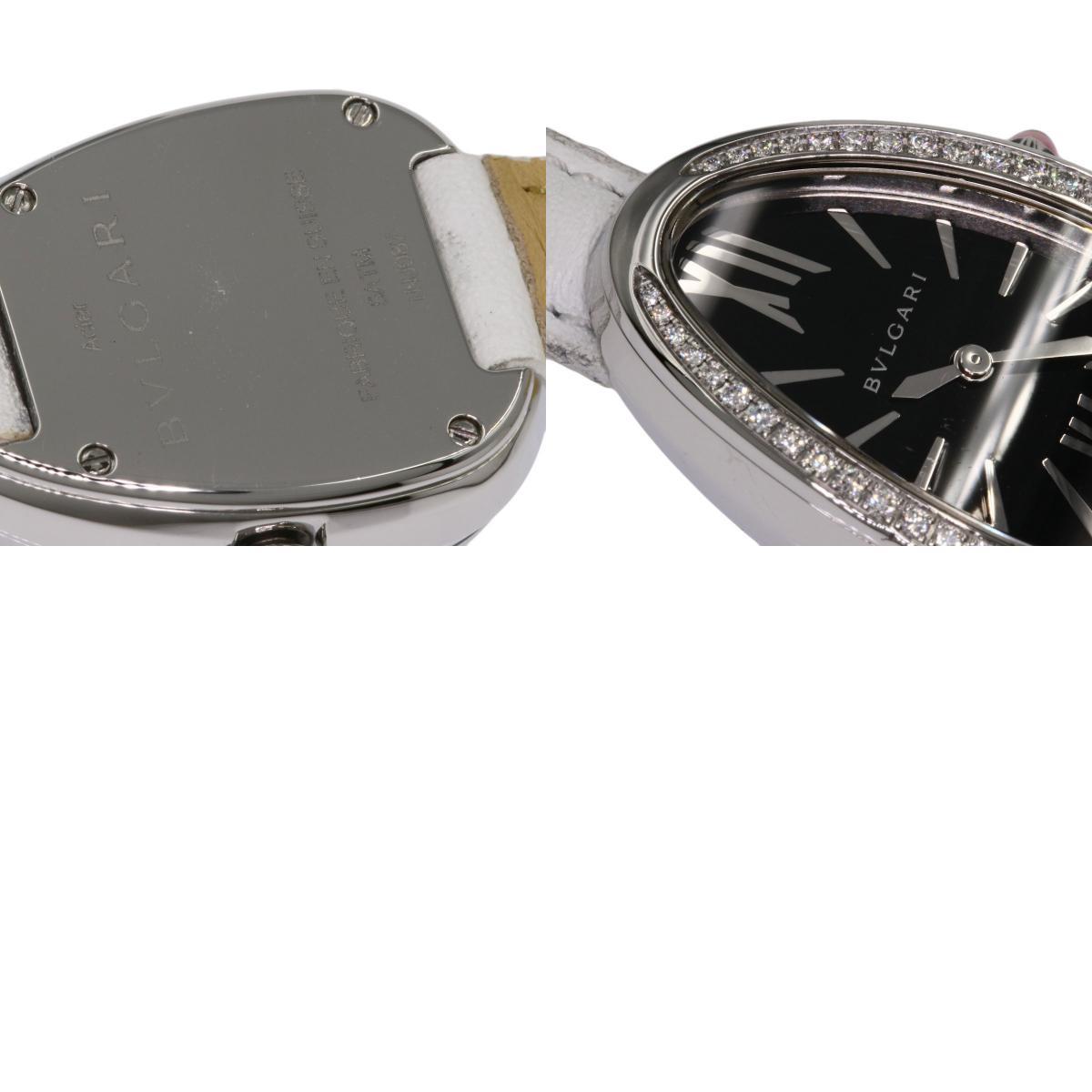 BVLGARI ブルガリ SP32BSDL セルペンティ ベゼルダイヤモンド 腕時計 ステンレススチール 革 ダイヤモンド レディース 中古_画像10