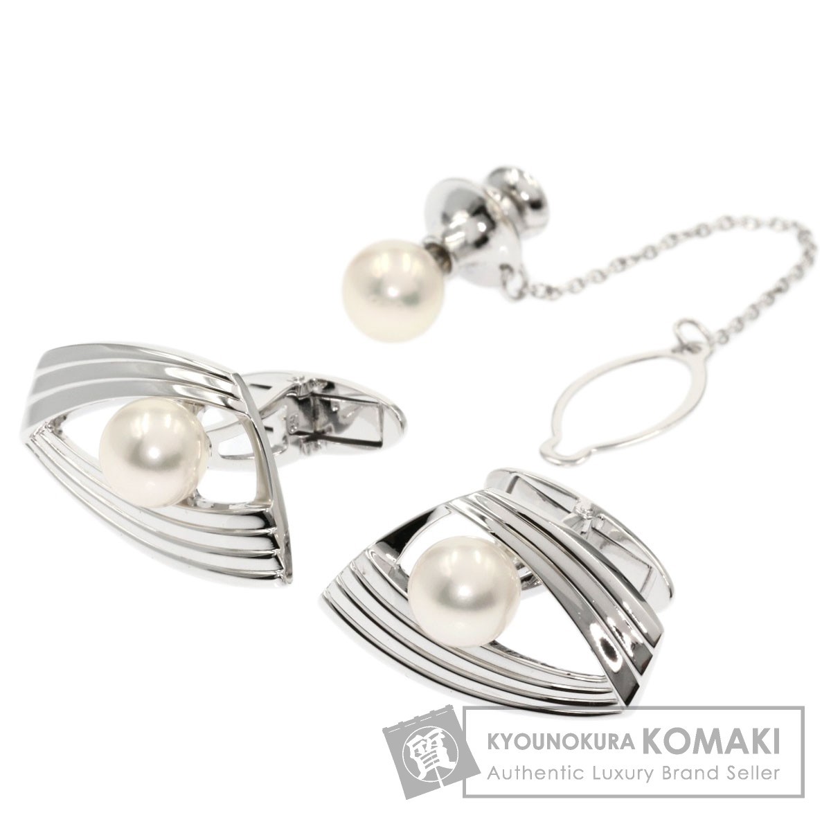 未使用品】 ミキモト MIKIMOTO パール 中古 メンズ 金属製 カフス 2点