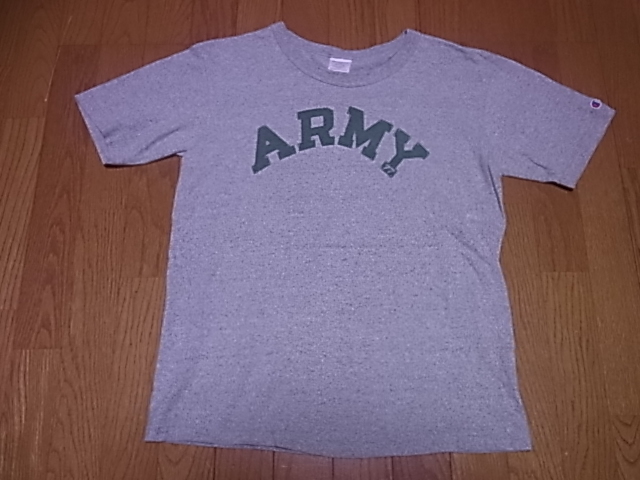 235-42/USA製/アメリカ製/Champion/チャンピオン/T1011/ARMY 77/染み込みプリント/Tシャツ/M/霜降りグレー_画像1