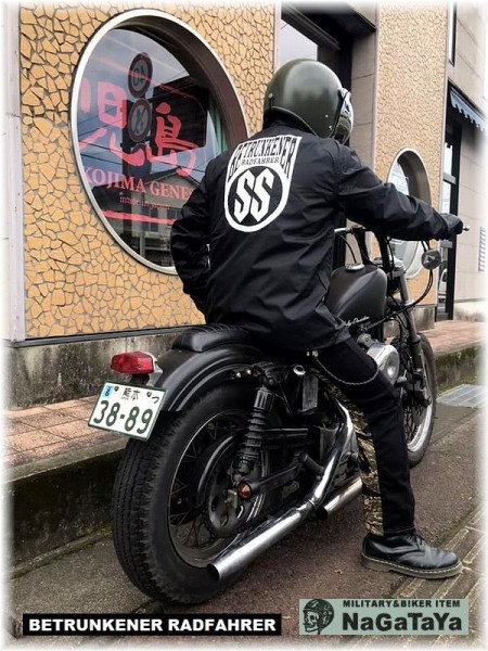 BETRUNKENER RADFAHRER ベェトォンナ ラドファ エンブレム コーチジャケット ブラック×オフホワイト Mサイズ BIKER モーターサイクル_画像7