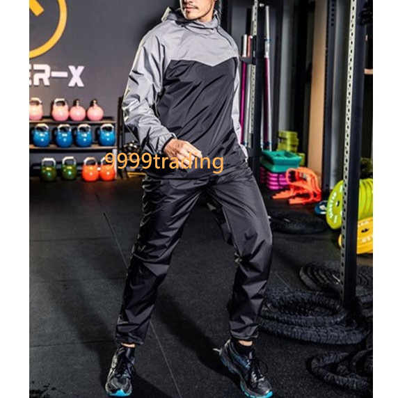 サウナスーツ グレー XLサイズ 上下セット メンズ トレーニングウェア 大量発汗 ジョギング ウォーキング フード付き 男女兼用_画像2