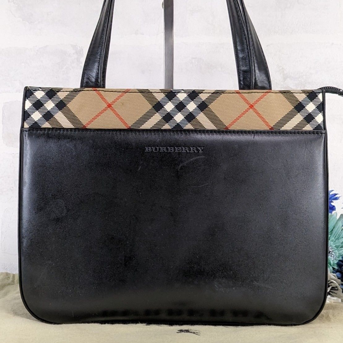 美品 バーバリー ハンドバッグ トートバッグ レザー ノバチェック フォーマル BURBERRY チェック柄