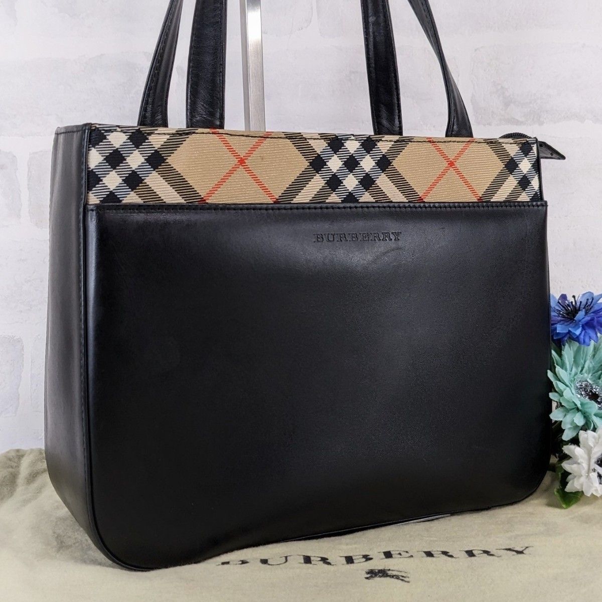 美品 バーバリー ハンドバッグ トートバッグ レザー ノバチェック フォーマル BURBERRY チェック柄