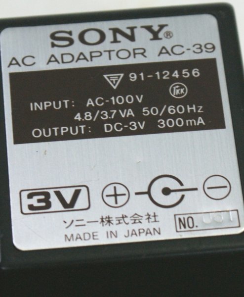 ○((送料無料))SONY ソニー AC-39 ACアダプタ 4.8VA DC3V 300mA