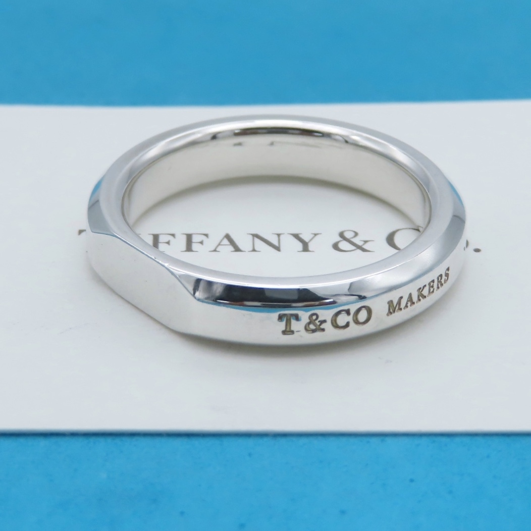 【送料無料】極希少 美品 Tiffany&Co. ティファニー メイカーズ スライス リング シルバー 16号 指輪 SV925 MAKERS NY T ロゴ メンズ GK42_画像1