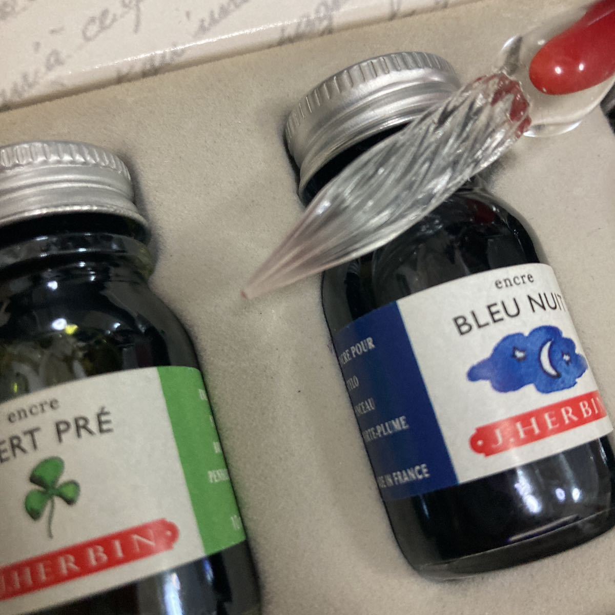人気 ブランド チェック J.HERBIN エルバンステーショナリーガラスペン&6色インク 筆記用具